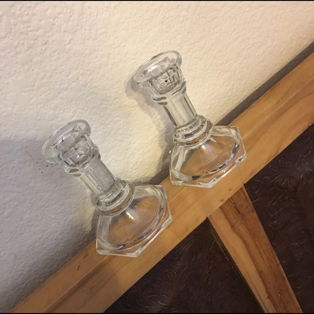 Vintage 1970s Glass Candle Holder set of two